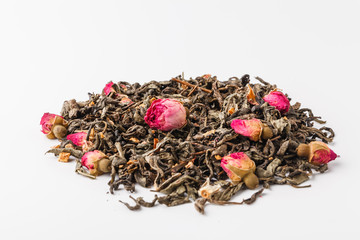 fragrant herbal tea on a white background