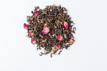 fragrant herbal tea on a white background