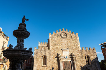 Fototapeta na wymiar Medieval Cathedral of St. Nicholas (San Nicola di Bari), XIII century, in the Taormina town, Messina, Sicily island, Italy, Europe