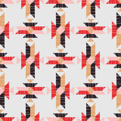 Fototapeta premium Ethnic boho seamless pattern. Lace. Embroidery on fabric. Patchwork texture. Weaving. Traditional ornament. Tribal pattern. Folk motif. Can be used for wallpaper, textile, wrapping, web.