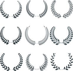 silhouettes of various laurel wreaths vector flat icons