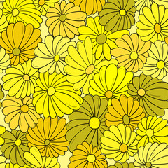 Seamless pattern background with different abstract flowers. Chamomile, aster