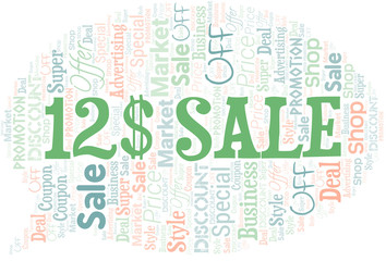 12$ Sale Word Cloud. Wordcloud Made With Text.
