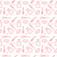 Cosmetics and makeup products. Beauty seamless pattern. Fashion vector illustration.