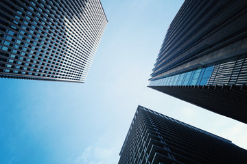 Up to see modern building in city.