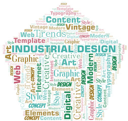Obraz premium Industrial Design word cloud. Wordcloud made with text only.
