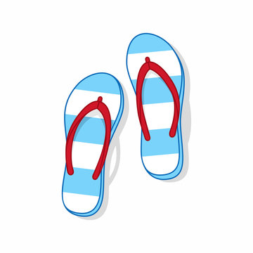 Cartoon flip flops vector image. Striped beach slippers.