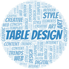 Obraz premium Table Design word cloud. Wordcloud made with text only.