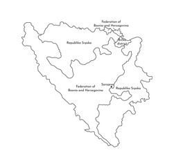 Vector isolated illustration of simplified administrative map of Bosnia and Herzegovina. Borders and names of the regions. Black line silhouettes