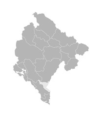 Vector isolated illustration of simplified administrative map of Montenegro. Borders of the provinces (regions). Grey silhouettes. White outline