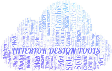 Obraz premium Interior Design Tools word cloud. Wordcloud made with text only.