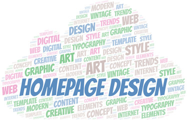 Obraz premium Homepage Design word cloud. Wordcloud made with text only.