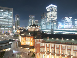 Fototapeta na wymiar 東京駅-夜景/東京都千代田区/日本