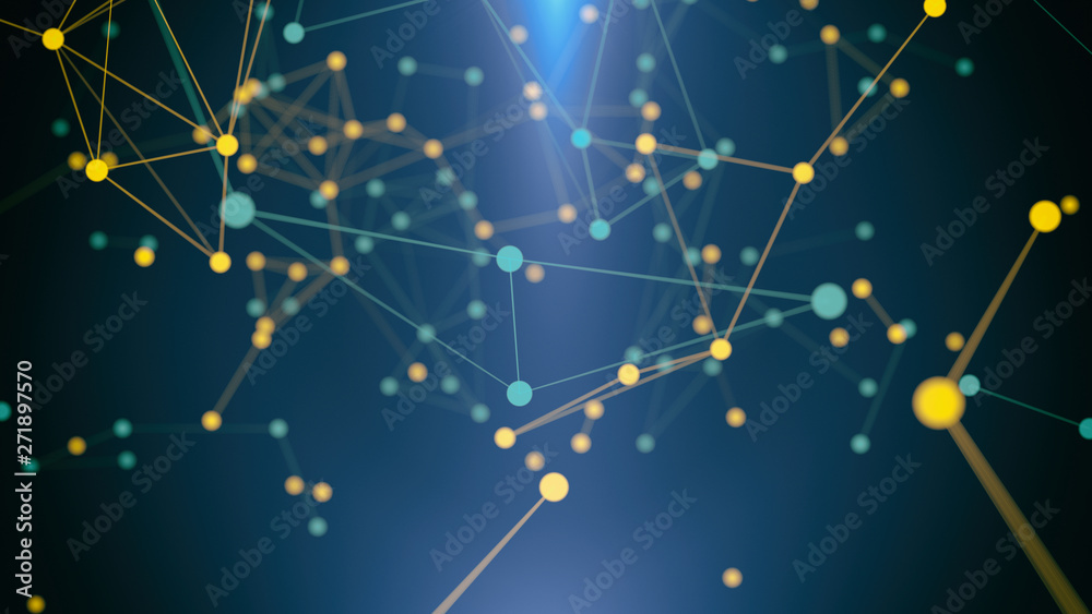 Wall mural multi color connected lines and dots network 3d illustration