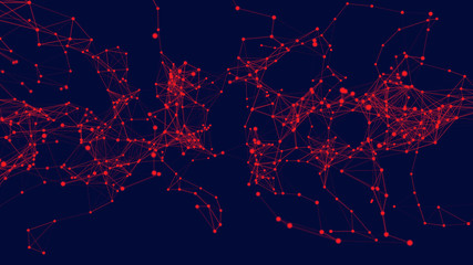 Connected red line and dots. Simple technology network background