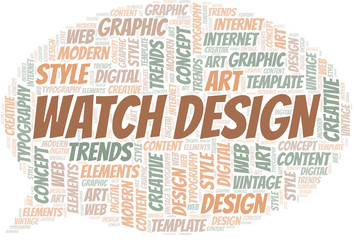 Watch Design word cloud. Wordcloud made with text only.