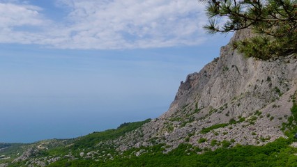 Fototapeta na wymiar Blue mountains and blue sea. Black Sea Crimea.