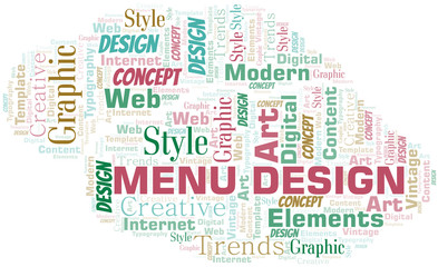 Fototapeta premium Menu Design word cloud. Wordcloud made with text only.