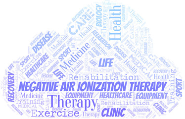 Obraz premium Negative Air Ionization Therapy word cloud. Wordcloud made with text only.