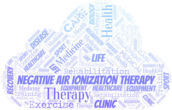 Negative Air Ionization Therapy word cloud. Wordcloud made with text only.