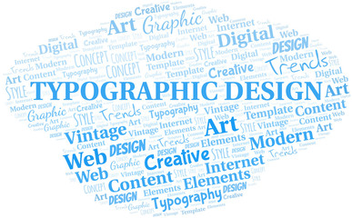 Typographic Design word cloud. Wordcloud made with text only.