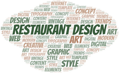 Restaurant Design word cloud. Wordcloud made with text only.