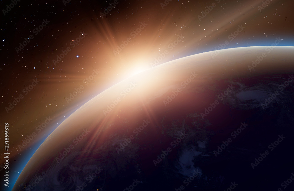 Poster planet earth with a spectacular sunset 