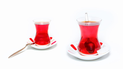 Glass of Turkish tea isolated on white background