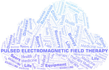 Obraz premium Pulsed Electromagnetic Field Therapy word cloud. Wordcloud made with text only.
