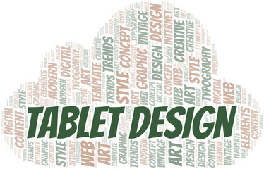 Obraz premium Tablet Design word cloud. Wordcloud made with text only.