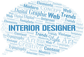 Interior Designer word cloud. Wordcloud made with text only.