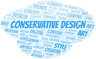Conservative Design word cloud. Wordcloud made with text only.