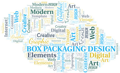 Box Packaging Design word cloud. Wordcloud made with text only.
