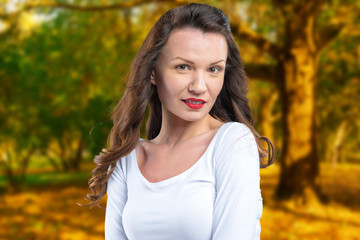 Studio shot of happy young beautiful woman smiling