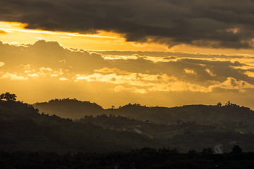 Closeup view in the morning or evening at rural area. Location in Khao Kho District, Phetchabun, Thailand, Southeast Asia.