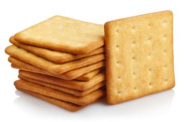 Delicious square crackers, isolated on white background