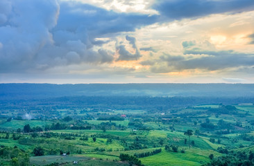 Obraz premium Thai rural area in cloudy day view from Khao Ta-Khian Ngo Viewpoint. Location in Khao Kho District, Phetchabun, Thailand, Southeast Asia.