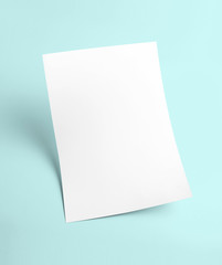 White blank document paper template with blue background
