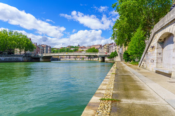 Fototapeta na wymiar View of the Saone river, in Lyon