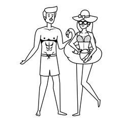 young couple with swimsuit and flemish float