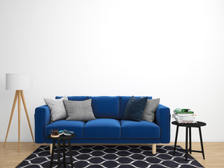 Interior of living room pastel wall wood floor with sofa 3d rendering