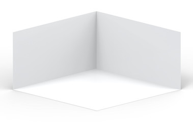 3d rendering. Empty gray cube boxes corner room wall with clipping path on white background.