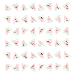 Vector watermelon background black seeds. Hand drawn summer food fruits watercolor watermelons slices illustration. Cute for wallpaper texture, pattern, t shirt design, girl diary, icon logo, planner.