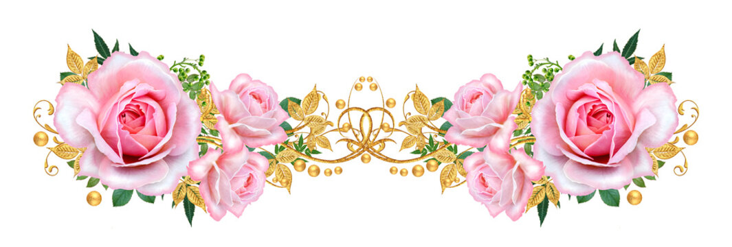 pink roses corner border