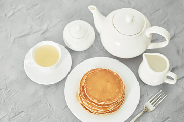 Independence Day on July 4th, American pancakes on the table next to the dishes.