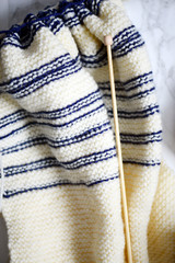 Kniting work in progress with bamboo needles