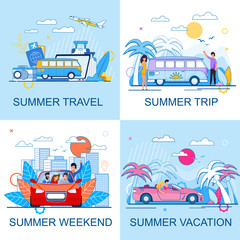 Tourism and Summer Travel Flat Cartoon Promo Set