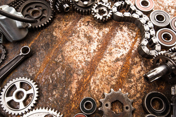 Various car parts and accessories, on metal  background - Image