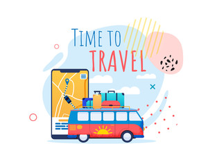 Time to Bus Travel Motivational Cartoon Banner