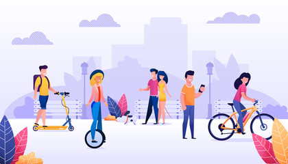 Cartoon People Spending Time Outdoors Illustration